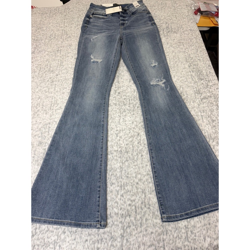 Judy Blue High Waist Flare Jeans Light Wash Distressed JB82377LT Size 1/25 NEW